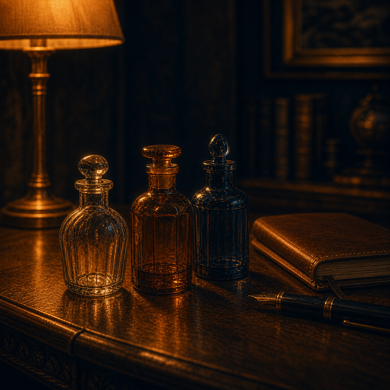 3つのヴィンテージガラスボトル、使い分けの智慧