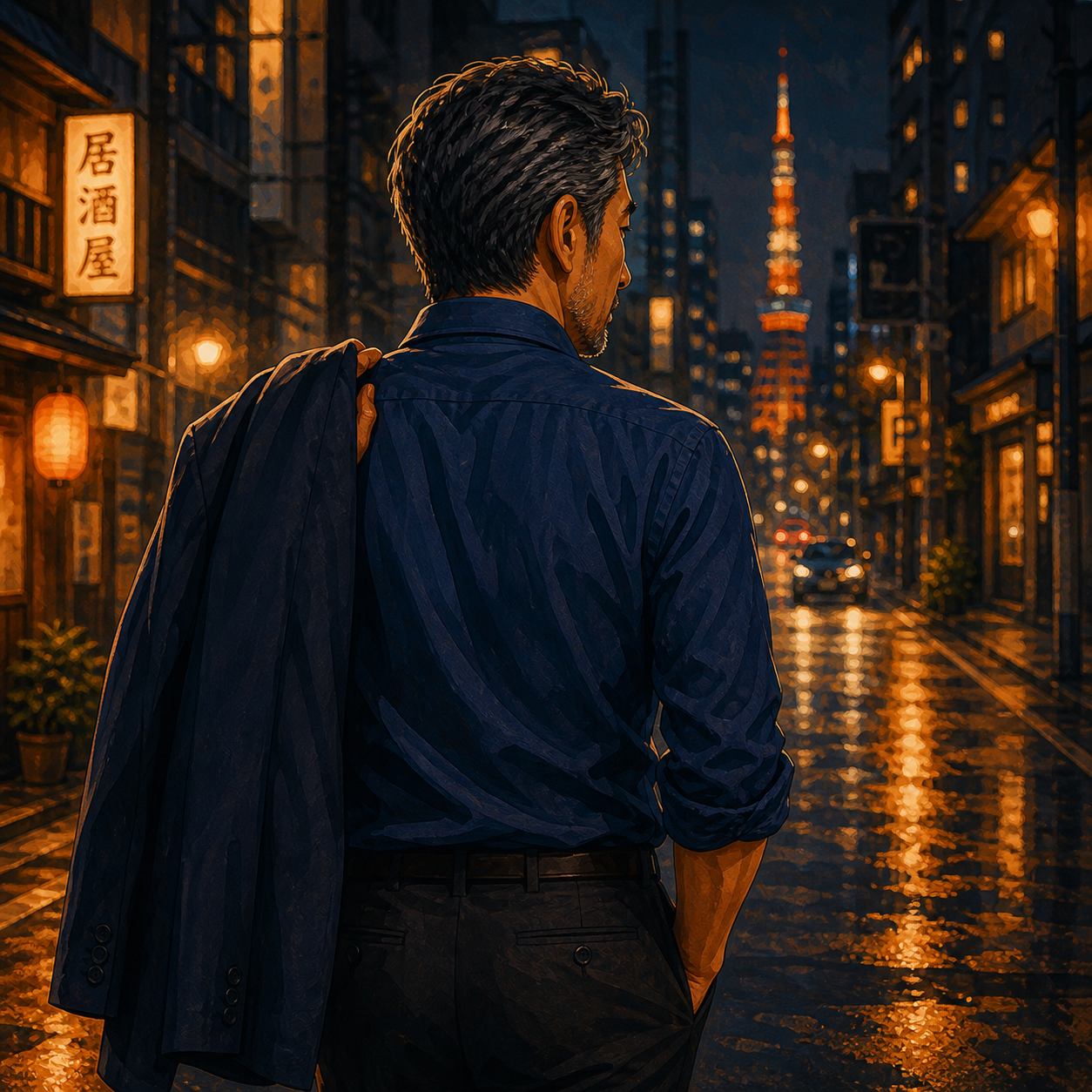 夜の東京の街を歩く、これからも歩み続けるタツヤ